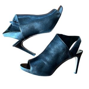 Via Spiga V Nariah Black Leather Open Toe Zip Booties - Size 8.5M